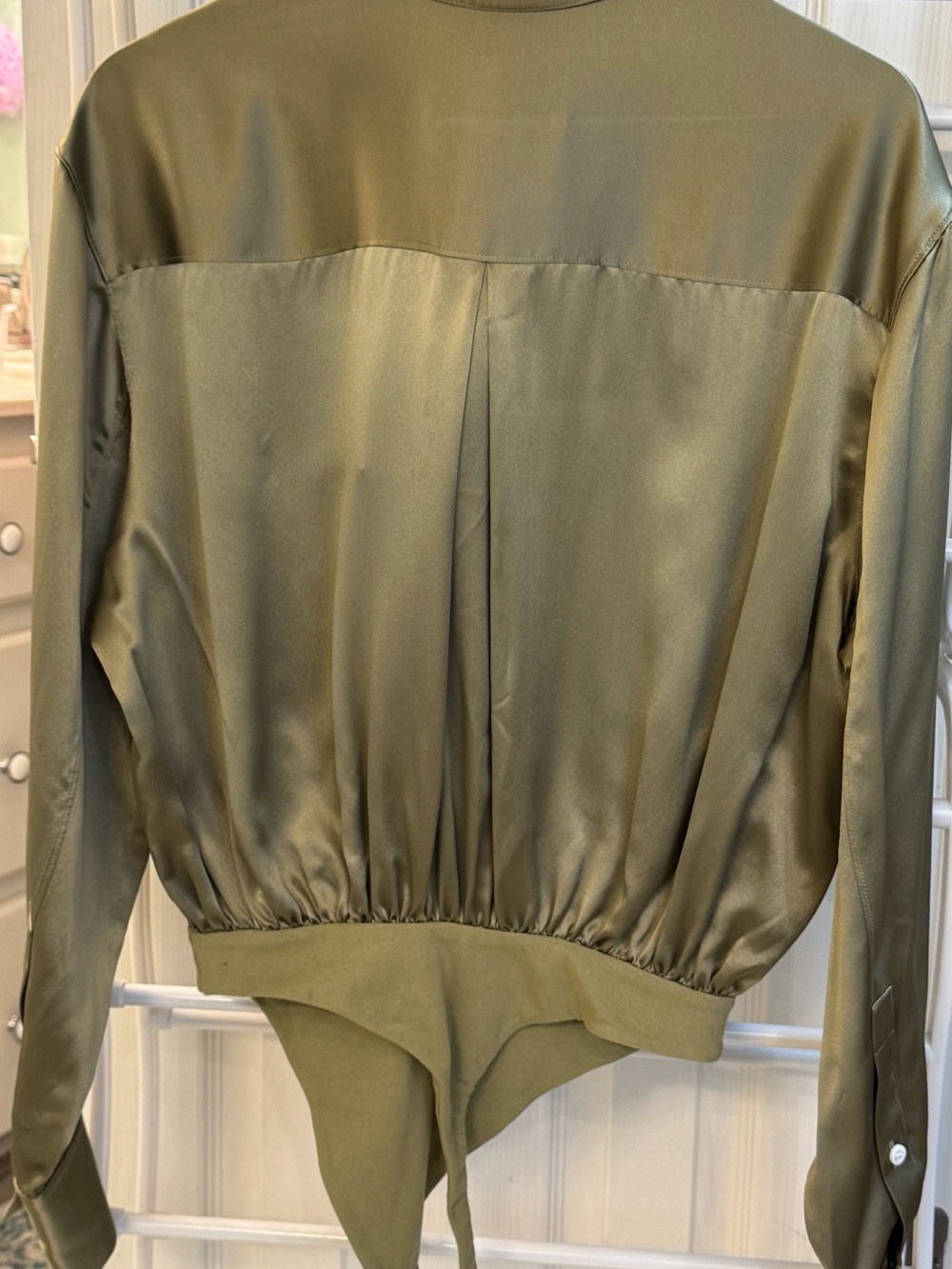 Victoria's Secret “Atelier Collection” Olive Green Asymmetrical Satin Blouse. - Picture 11 of 12